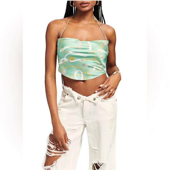 Ser.O.Ya Ellison Print Silk Top Green Nautical Size Small NWT - Picture 1 of 9